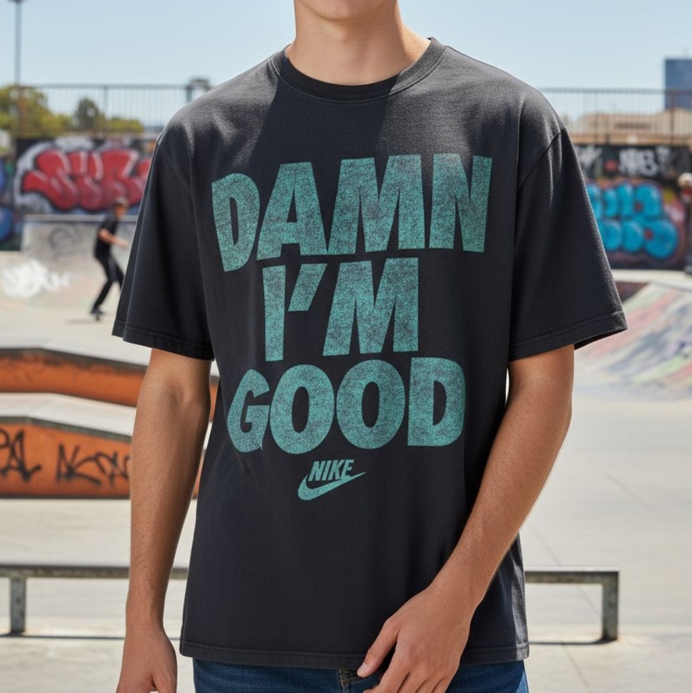 Nike Men's Black and Teal Graphic Tee Size XL